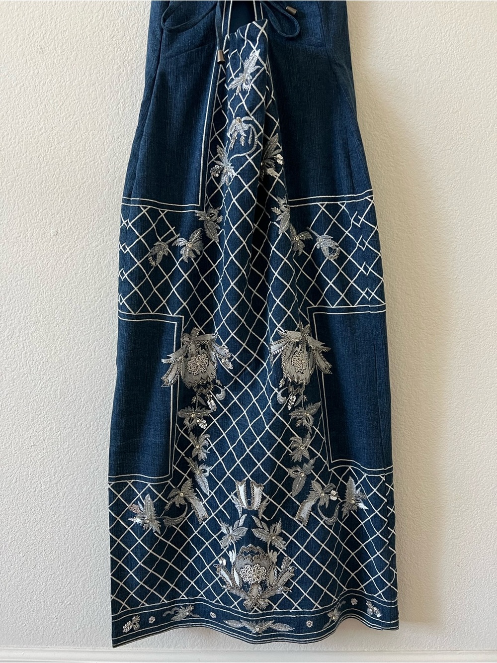 NWT Karen Millen Beaded Embellished Denim Woven Halter Midi Dress US 6 - Picture 14 of 16